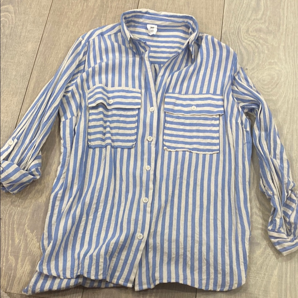 Vici  Blue and White Striped Button Down Shirt